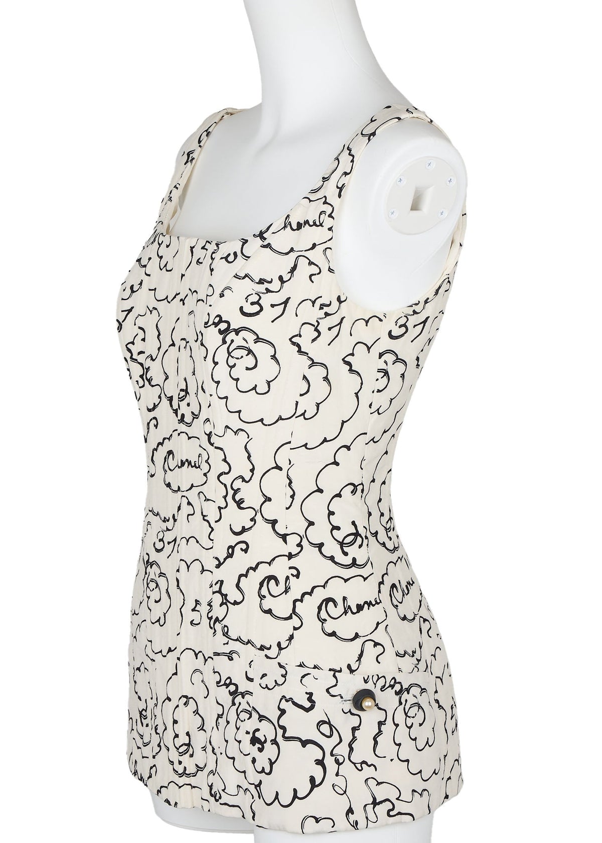 Pre-Owned Camisole T-Shirt Total Pattern Korsett Elfenbein Stoff Goldfarbene Hardware Pre-Owned