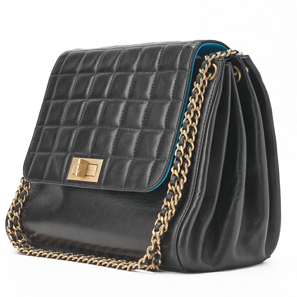Pre-Owned Schultertasche, Chocolate Bar 2.55 Rock Chain, Lammleder, Schwarz-Blau, Goldfarbene Hardware, Pre-Owned