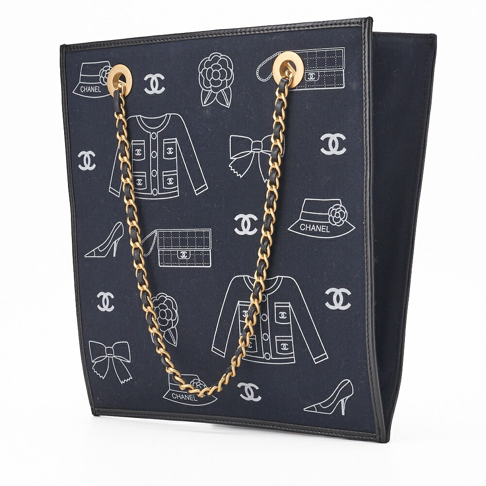 Gebrauchte Handtasche, Icon Design, Baumwolle, Schwarz, Goldfarbene Hardware, Gebraucht