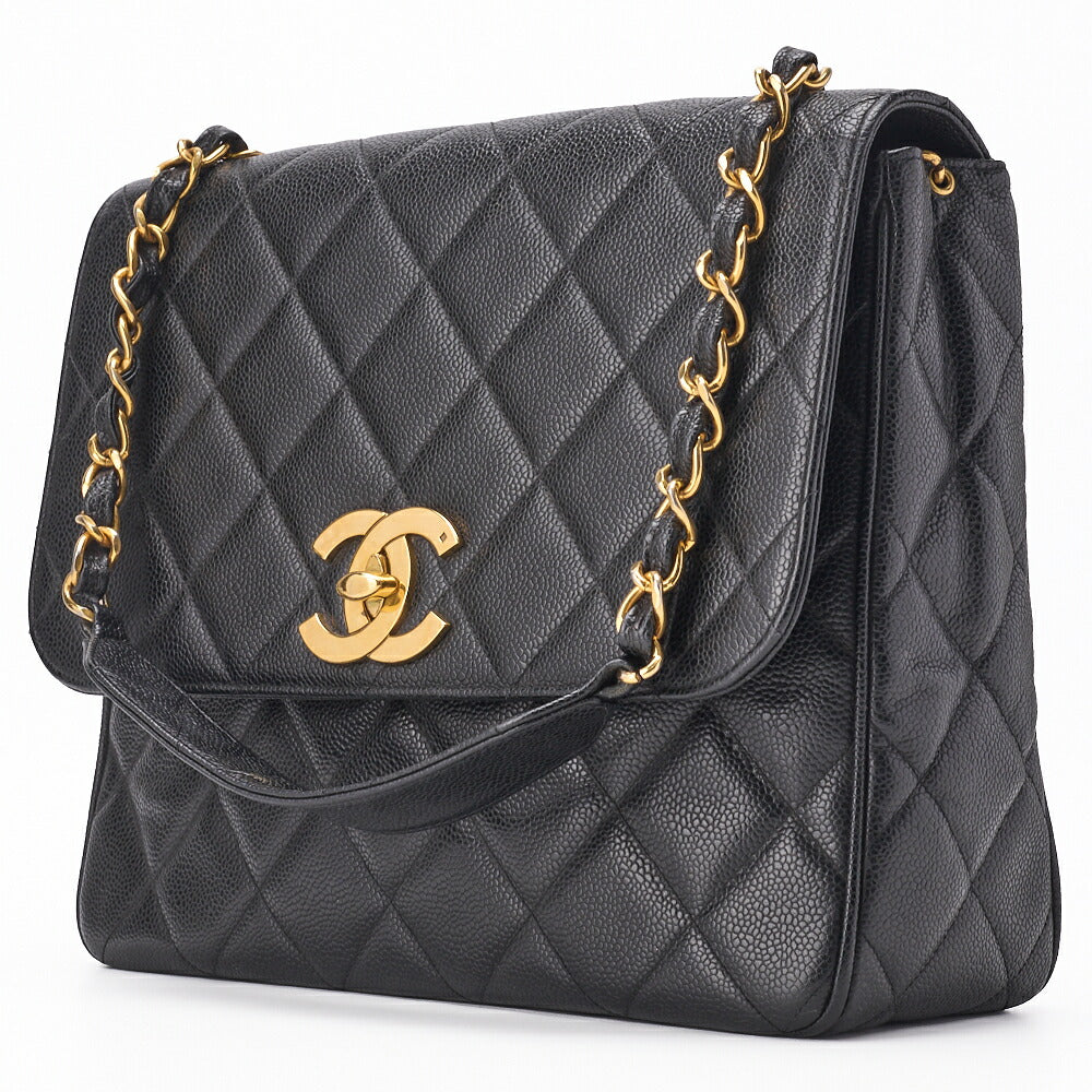 Pre-Owned Schultertasche Matelassé Kaviar Haut Schwarz Goldfarbene Hardware Pre-Owned