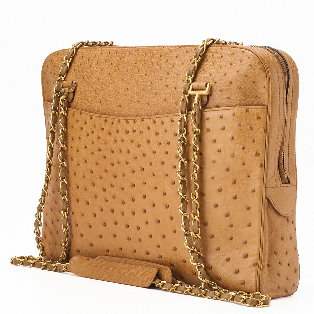 Pre-Owned Schultertasche Tote Bag Matelassé Strauß Beige Goldfarbene Hardware Pre-Owned