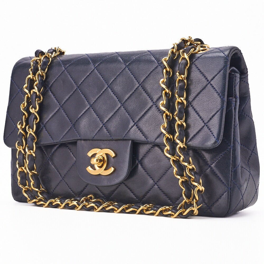 Pre-Owned Chain Shoulder Bag Matelasse Lammleder Navy Gold-Ton Hardware Pre-Owned