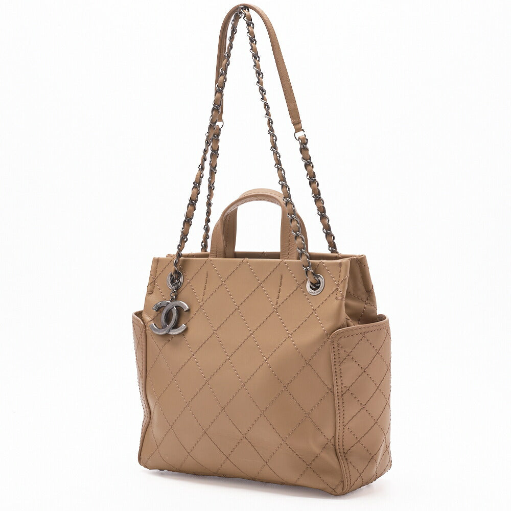 Pre-Owned Schultertasche, Matelassé Wild Stitch, Kalbsleder, Beige, Silberfarbene Metallteile, Pre-Owned