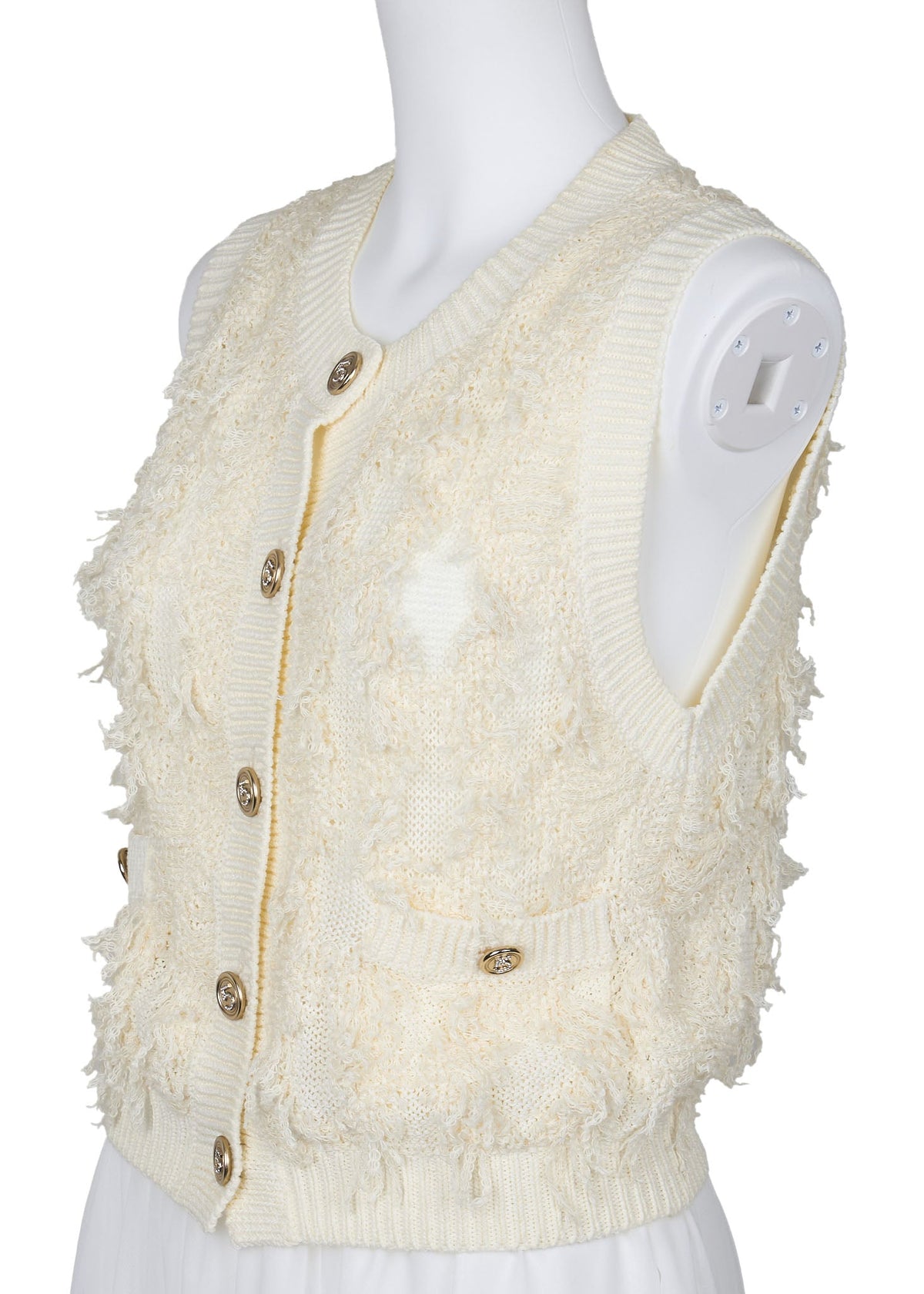 Pre-Owned Strickweste, Camisole, Baumwollmischung, Elfenbein, Goldfarbene Metallteile, Pre-Owned