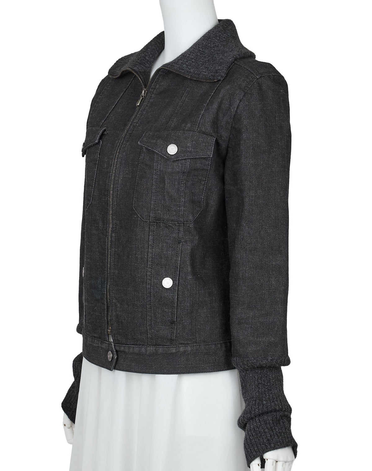 Gebrauchte Jeansjacke, Coco Button, Langarm, Baumwollmischung, Schwarz, Goldfarbene Hardware, Gebraucht