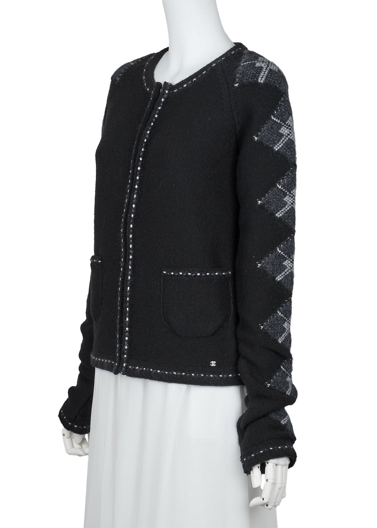 Pre-Owned Cardigan, Coco Charm Zip, Strick, Schwarz, Silberfarbene Metallteile, Pre-Owned