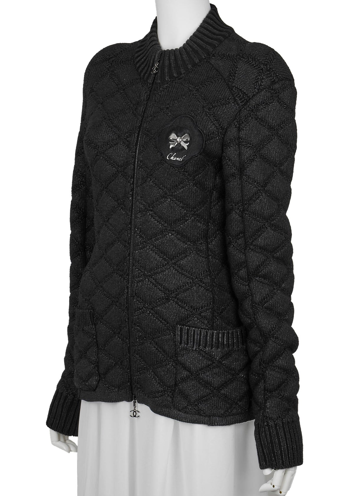 Pre-Owned Blousonjacke, Coco Charm, Langarm, Woll-Nylon-Mischung, Schwarz, Goldfarbene Hardware, Pre-Owned
