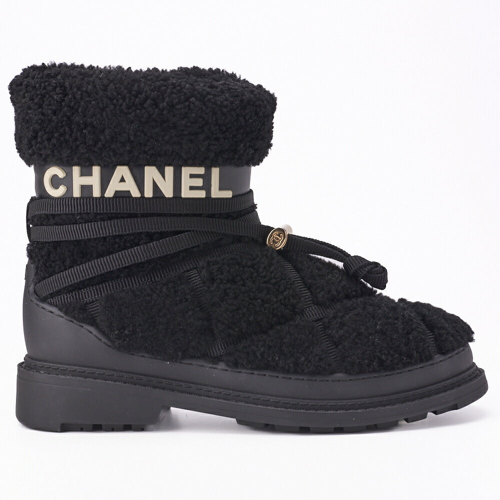 Gebrauchte Schneestiefel, Logo Mouton, Boa, Schwarz, Goldfarbene Hardware, Gebraucht