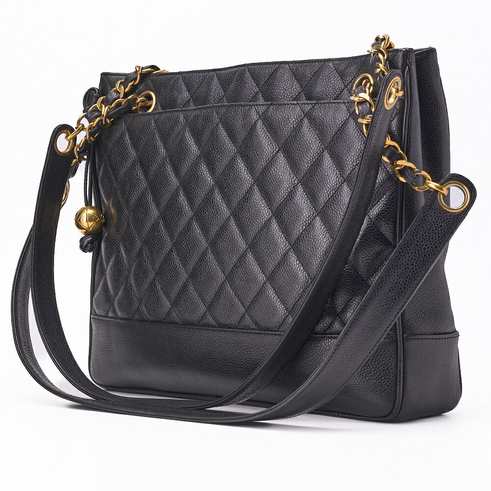 Pre-Owned Schultertasche Matelassé Kaviar Haut Schwarz Goldfarbene Hardware Pre-Owned