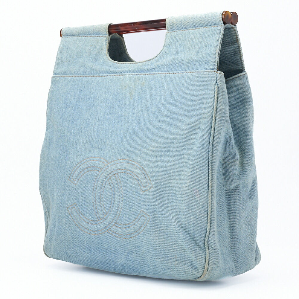 Gebrauchte Handtasche Coco Mark Schildpattmuster Denim Goldfarbene Hardware Gebraucht