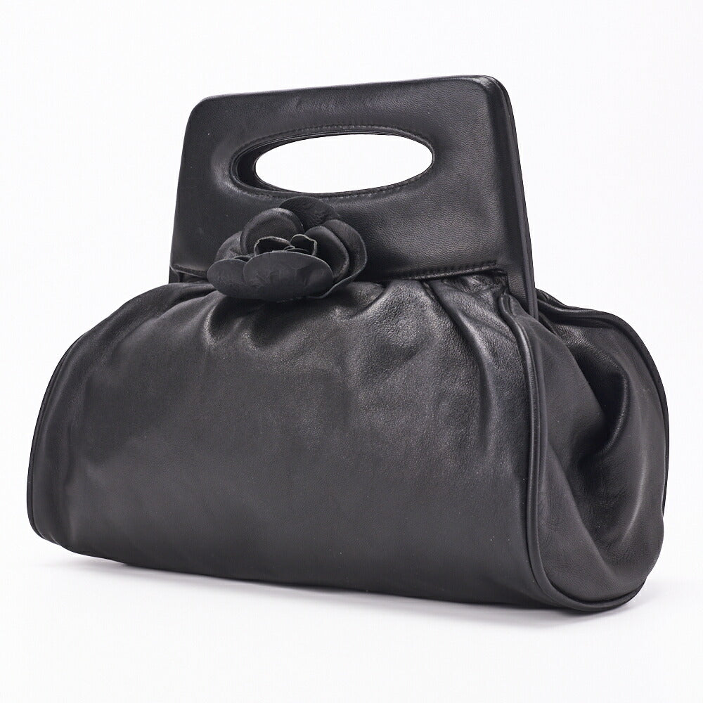 Gebrauchte Camellia Gamaguchi Handtasche Mini Schultertasche Lammleder Schwarz Silberfarbene Hardware Gebraucht