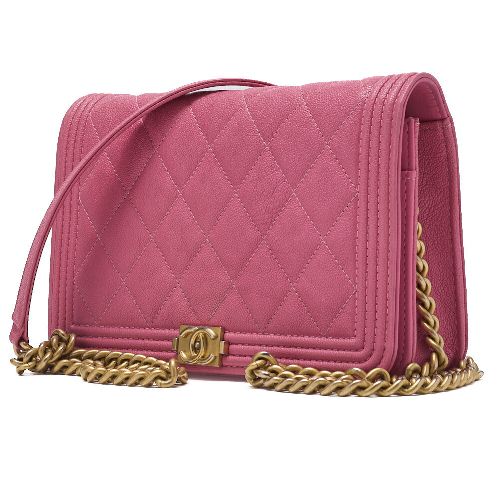 Pre-Owned Boy Matelassé Chain Wallet Caviar Skin Pink Gold-Tone Hardware Pre-Owned
