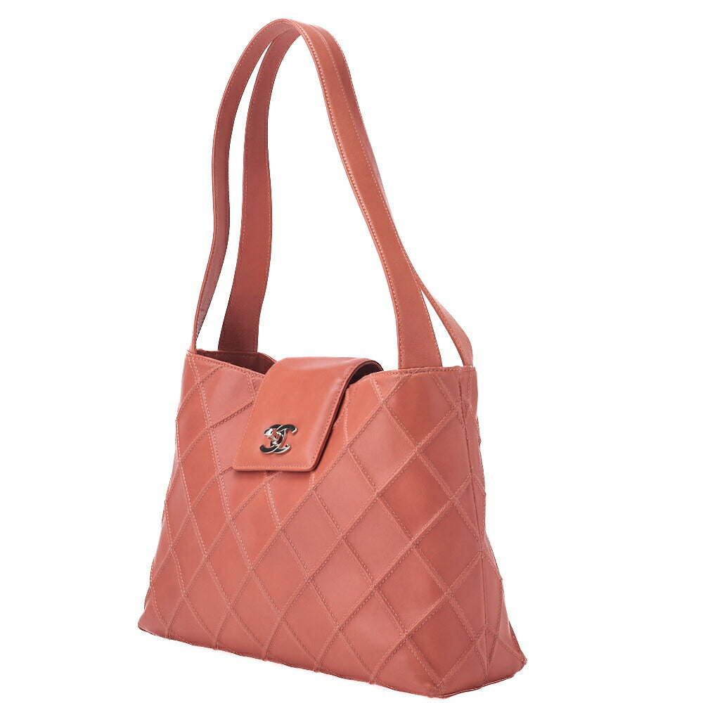 Pre-Owned Schultertasche Bicolore Drehverschluss Lammleder Rosa Lachsrosa Silberfarbene Hardware Pre-Owned