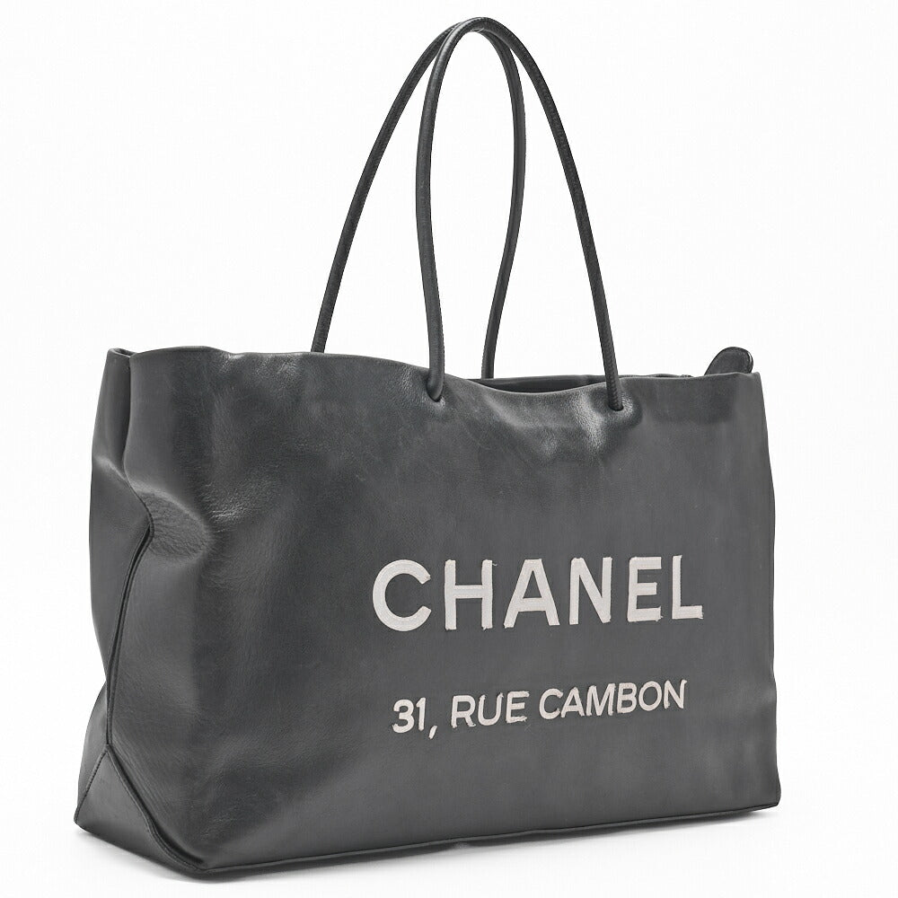 Gebrauchte Tragetasche Cambon Logo Groß Lammleder Schwarz Goldfarbene Hardware Gebraucht