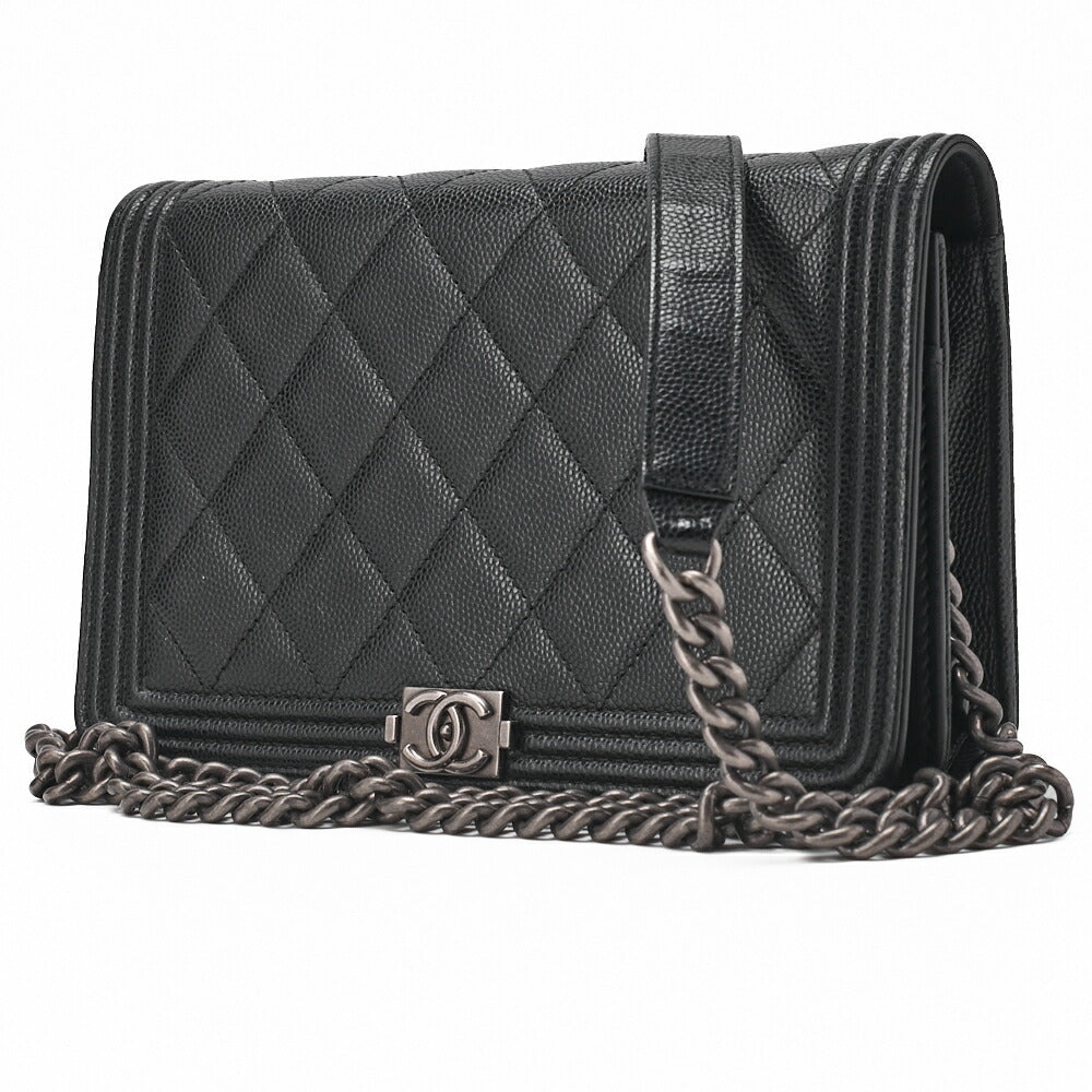 Pre-Owned Boy Matelassé Chain Wallet Caviar Skin Schwarz Silberfarbene Hardware Pre-Owned