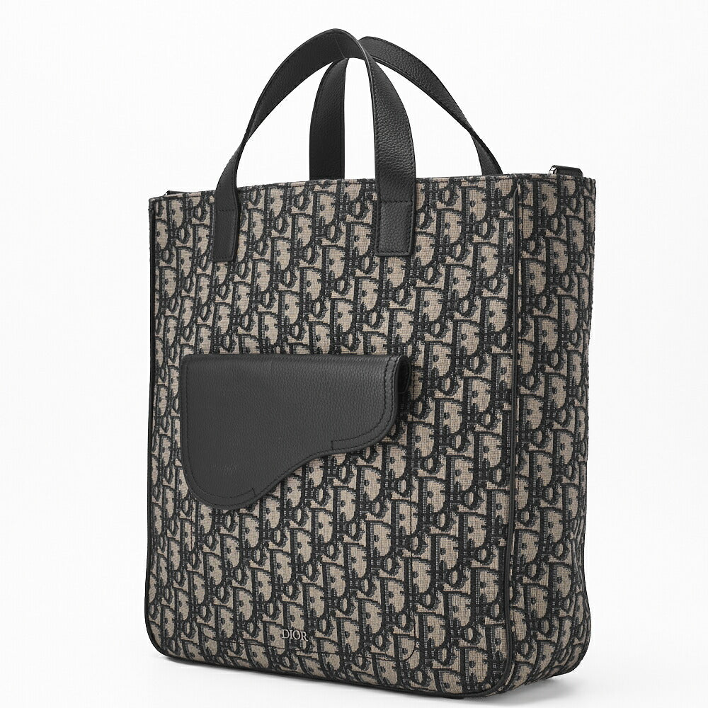 Gebrauchte Saddle Tote Bag Oblique Canvas Leder Schwarz Silberfarbene Hardware Gebraucht