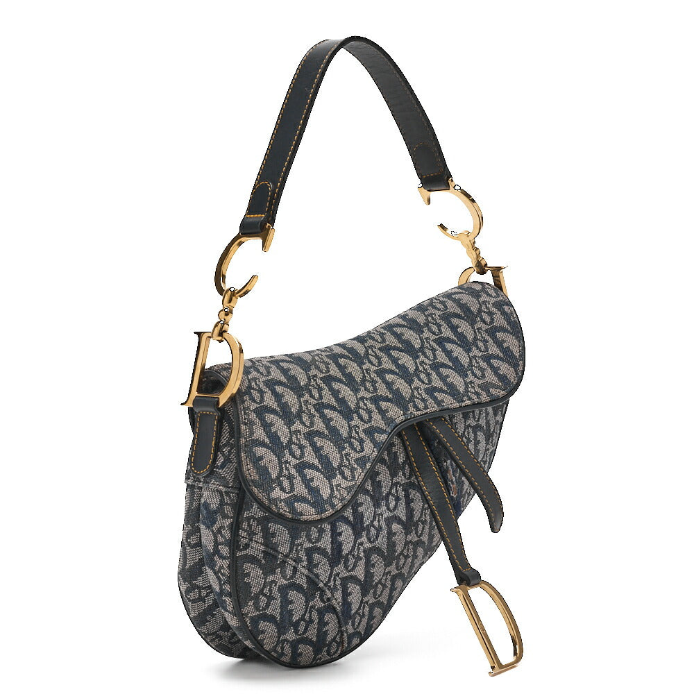 Gebrauchte Trotter Satteltasche Canvas Leder Marineblau Goldfarbene Hardware Gebraucht