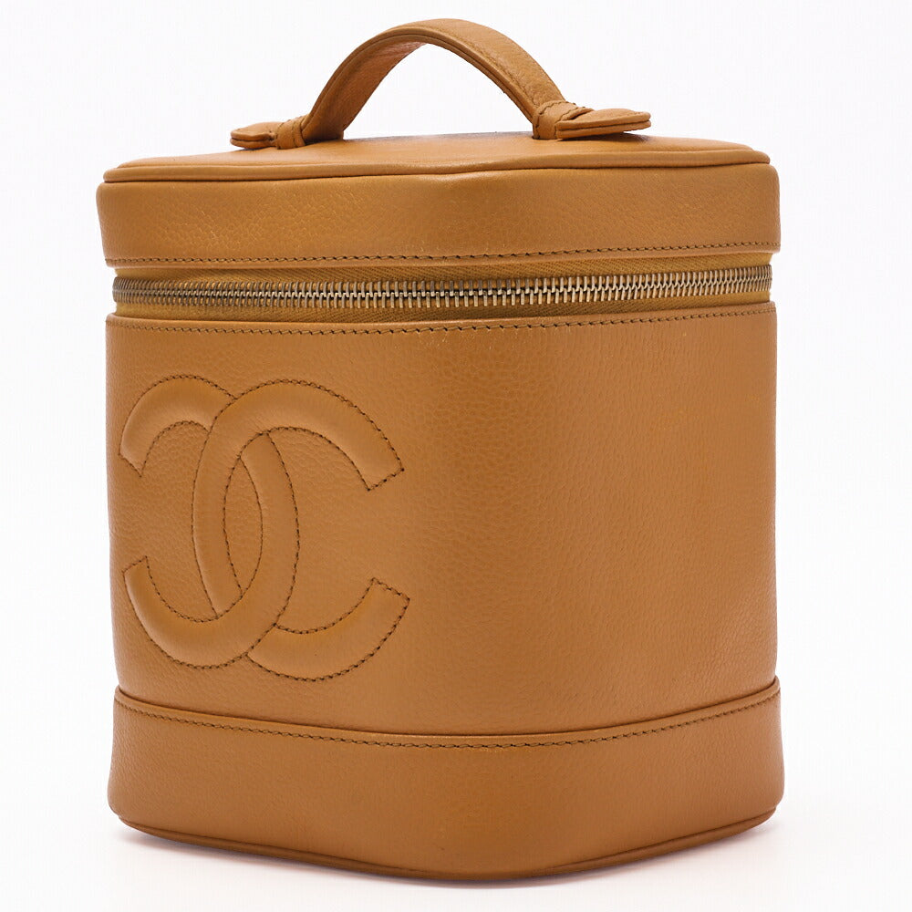 Gebrauchte Vanity-Handtasche, Coco Mark, Kaviarhaut, Gelb, goldfarbene Metallteile, gebraucht
