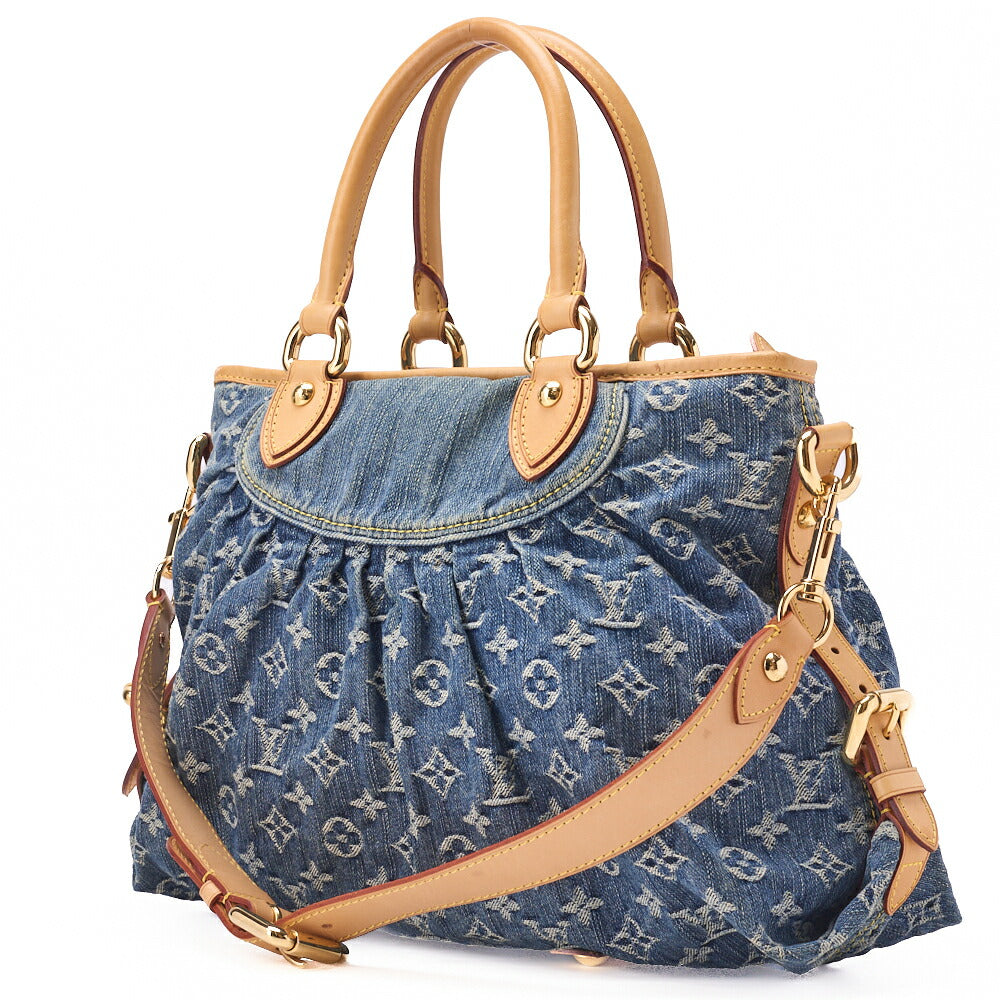 Pre-Owned Vuitton Schultertasche 2WAY Monogram Denim Blue Gold-Tone Hardware Pre-Owned