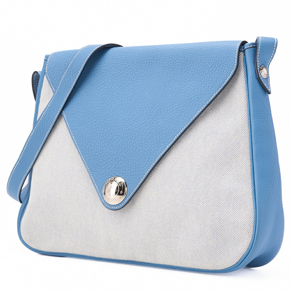 Christine Schultertasche Toile Ash Buffle Blue Jean Silberfarbene Hardware Pre-Owned