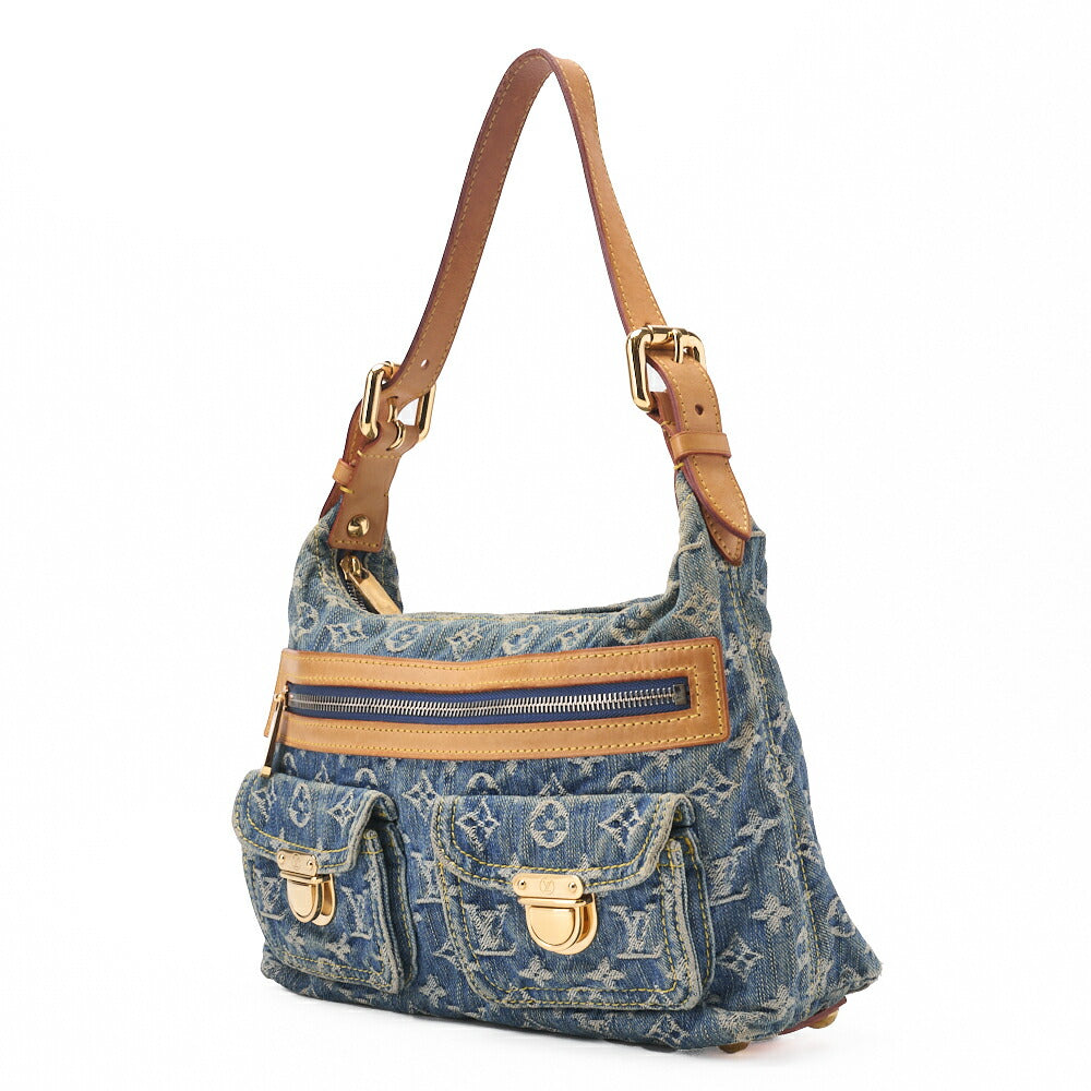 Pre-Owned Vuitton Umhängetasche Monogram Denim Buggy PM Blau Goldfarbene Hardware Pre-Owned