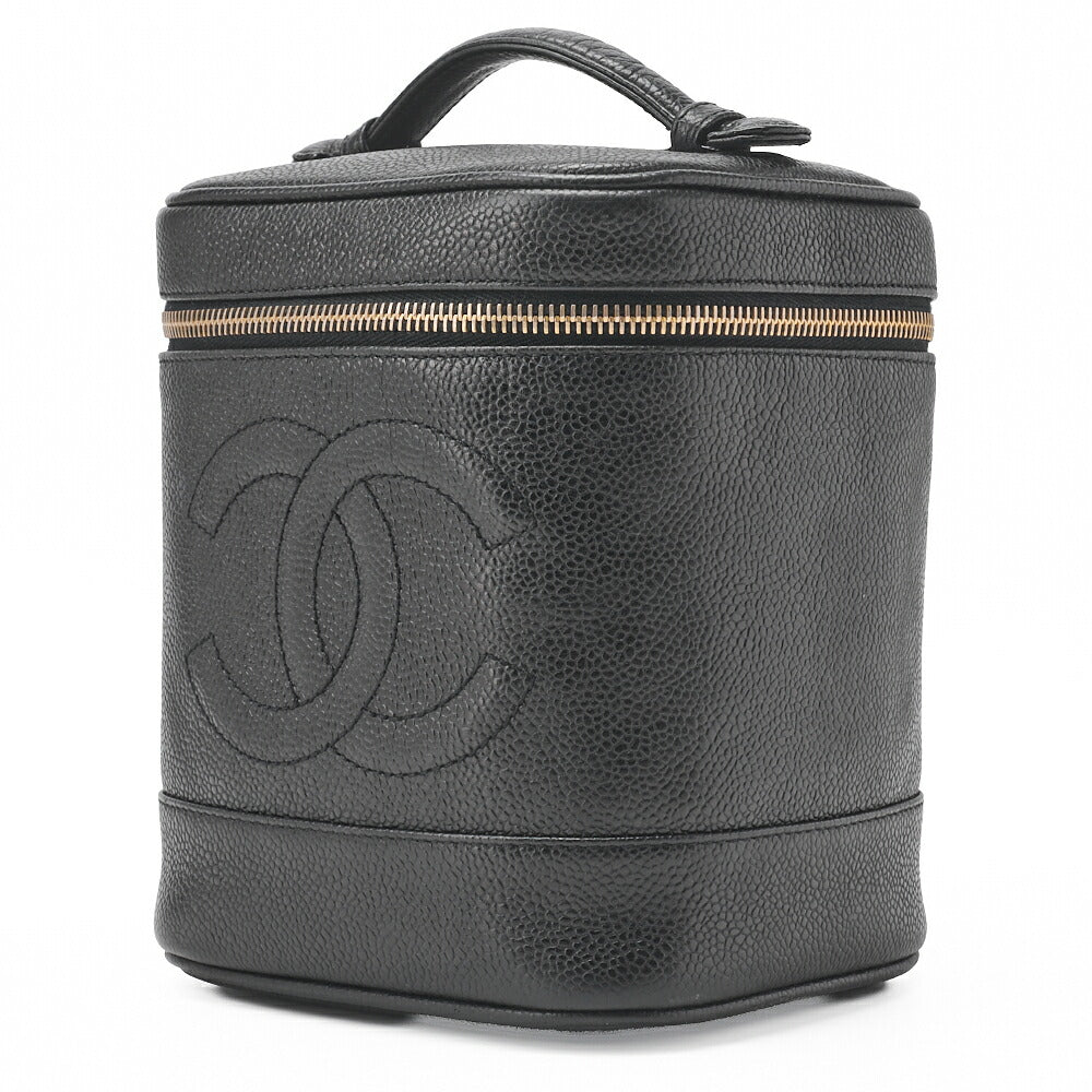 Gebrauchte Vanity-Handtasche, Coco Mark, Caviar Skin, Schwarz, goldfarbene Metallteile, gebraucht