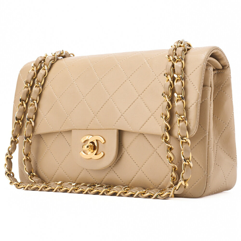 Pre-Owned Schultertasche Matelassé Doppelklappe Lammleder Beige Goldfarbene Hardware Pre-Owned
