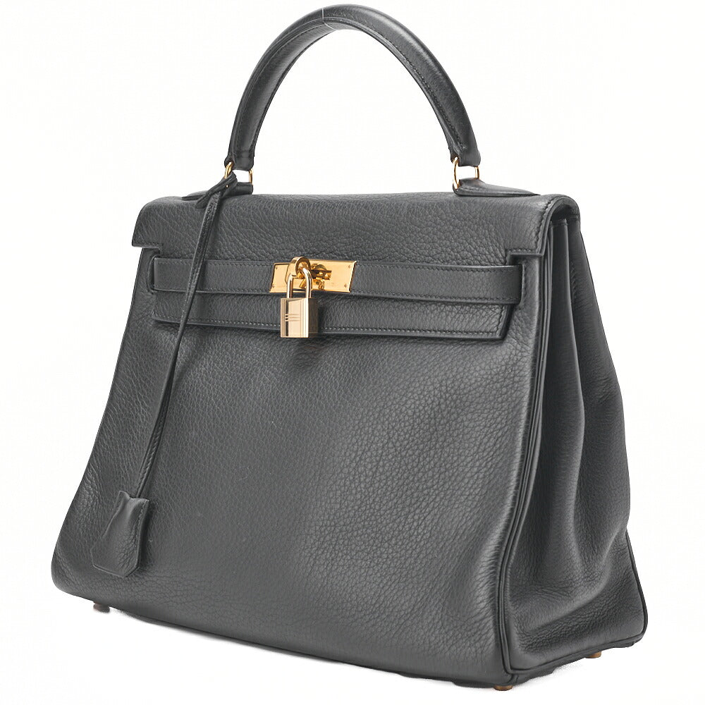 Gebrauchte Kelly 32 Handtasche, Tryon Clemence Leder, Schwarz, Goldfarbene Metallteile, Gebraucht