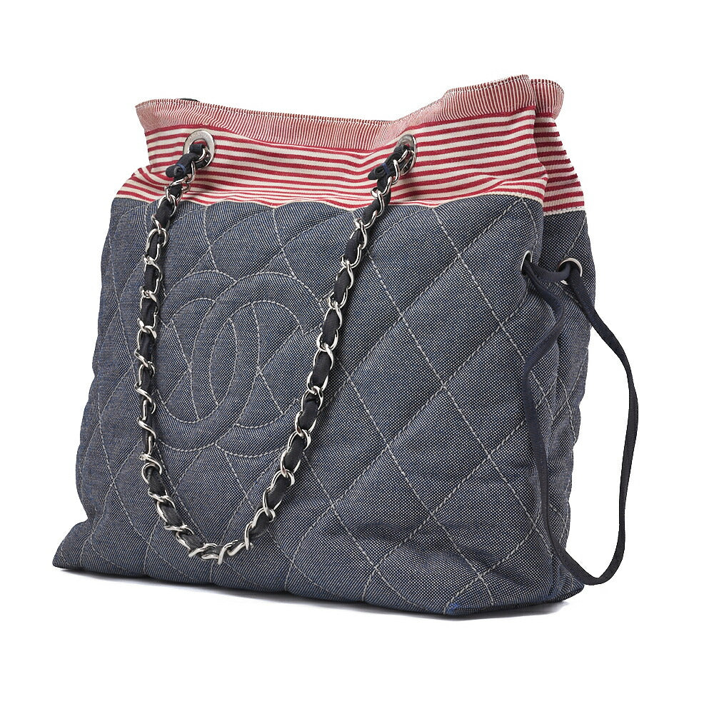 Pre-Owned Schultertasche Coco Mark Denim Grau Goldfarbene Hardware Pre-Owned