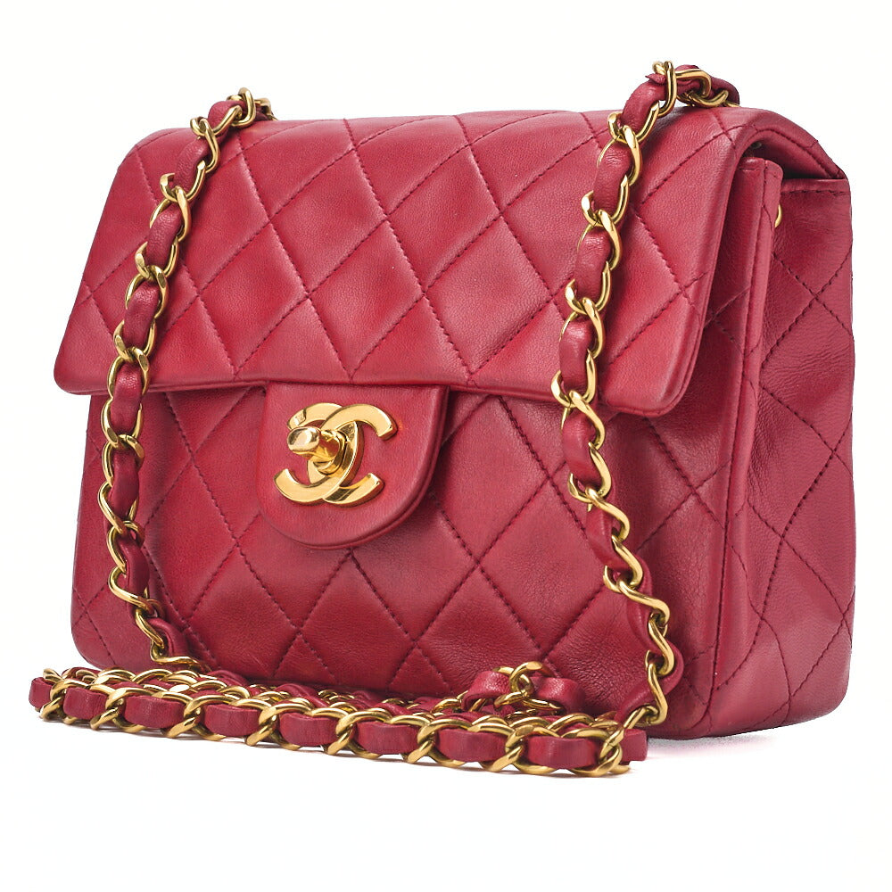 Pre-Owned Schultertasche Mini Matelassé Lammleder Rot Goldfarbene Hardware Pre-Owned