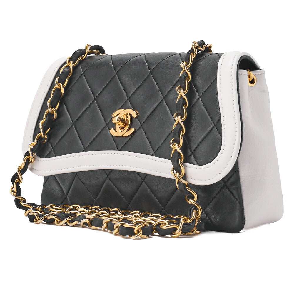 Pre-Owned Mini Schultertasche Matelassé Bicolor Lammleder Schwarz Goldfarbene Hardware Pre-Owned