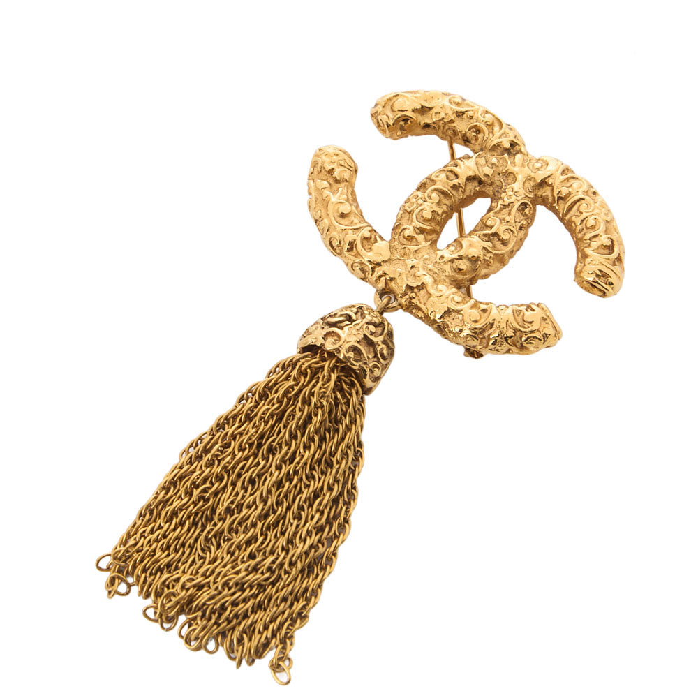 Gebrauchte Brosche Coco Mark Aragus Muster Fransen Vergoldet Goldfarbene Hardware Gebraucht
