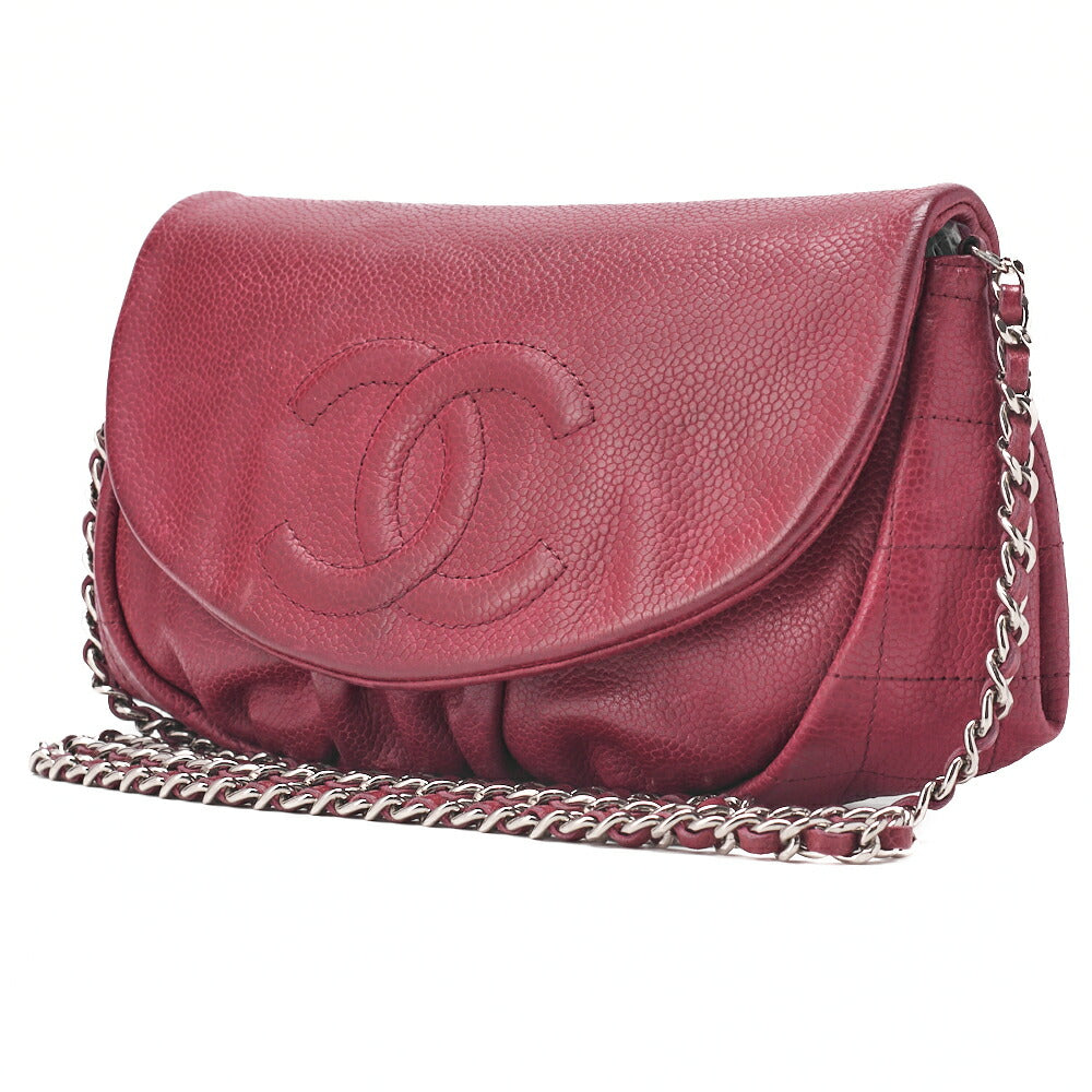 Pre-Owned Schultertasche Kette Geldbörse Caviar Skin Bordeaux Silberfarbene Hardware Pre-Owned