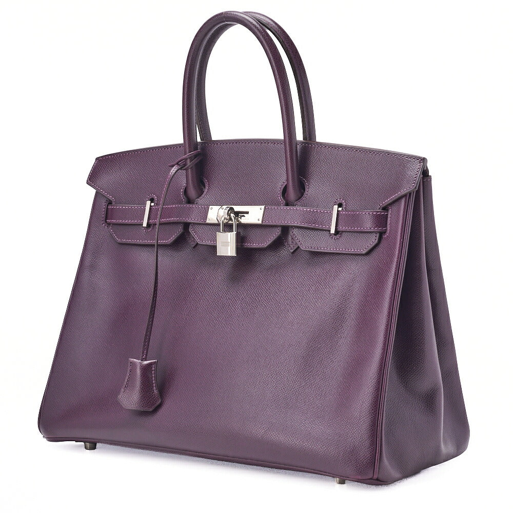 Gebrauchte Birkin 35 Handtasche Tote Bag Epson Raisin Silva Metallbeschläge Goldfarbene Hardware Gebraucht