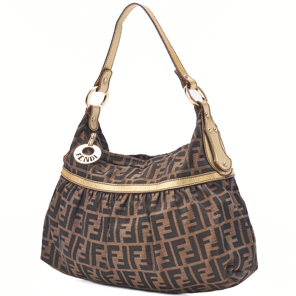 Gebrauchte Umhängetasche, Zucca Canvas Leder, Braun, Goldfarbene Metallteile, Gebraucht