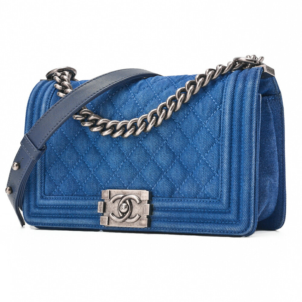 Pre-Owned Umhängetasche, Junge, Matelassé, Denim, Blau, Silberfarbene Hardware, Pre-Owned
