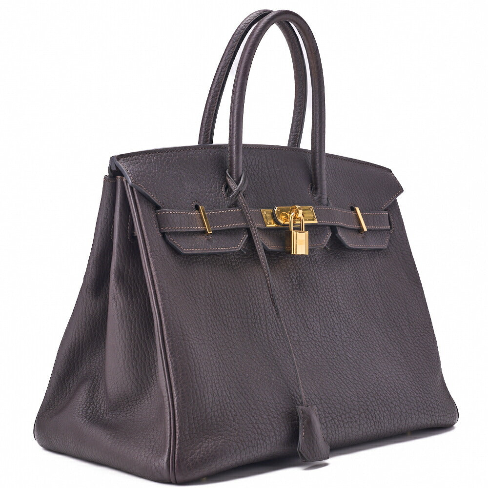 Gebrauchte Birkin 35 Handtasche Schultertasche Tryon Clemence Raisin Gold-Tone Hardware Pre-Owned
