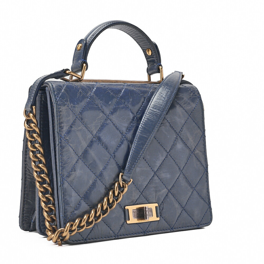Pre-Owned Umhängetasche Matelasse 2WAY Vintage Calf Navy Gold-Tone Hardware Pre-Owned
