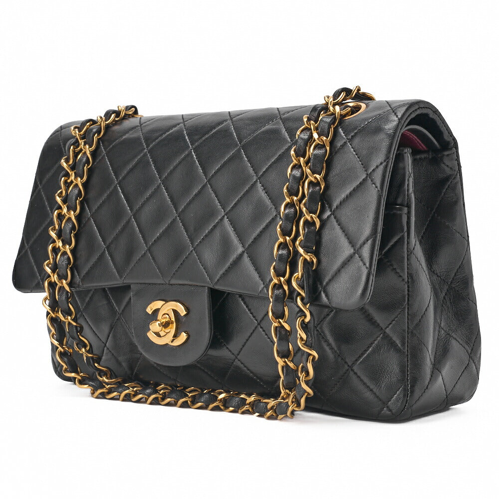 Pre-Owned Kette Schultertasche Matelassé Doppelklappe 25 Lammleder Schwarz Goldfarbene Hardware Pre-Owned