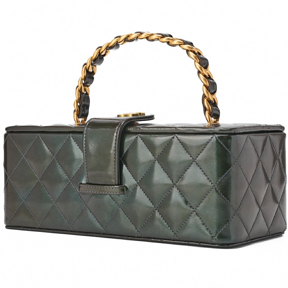 Gebrauchte Vanity-Handtasche, Matelassé, Kaviarhaut, Schwarz, goldfarbene Metallteile, gebraucht