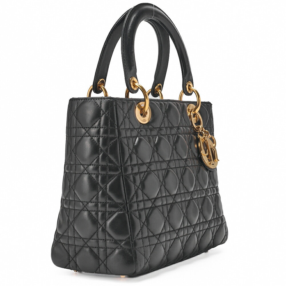 Gebrauchte Damenhandtasche Cannage Lammleder Schwarz Goldfarbene Hardware Gebraucht