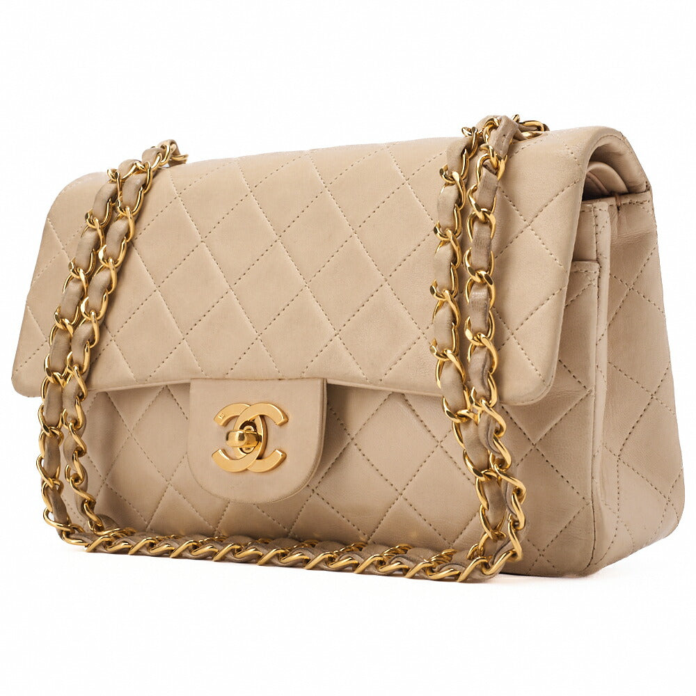 Pre-Owned Schultertasche Matelasse 23 Doppelklappe Kette Lammleder Beige Goldfarbene Hardware Pre-Owned
