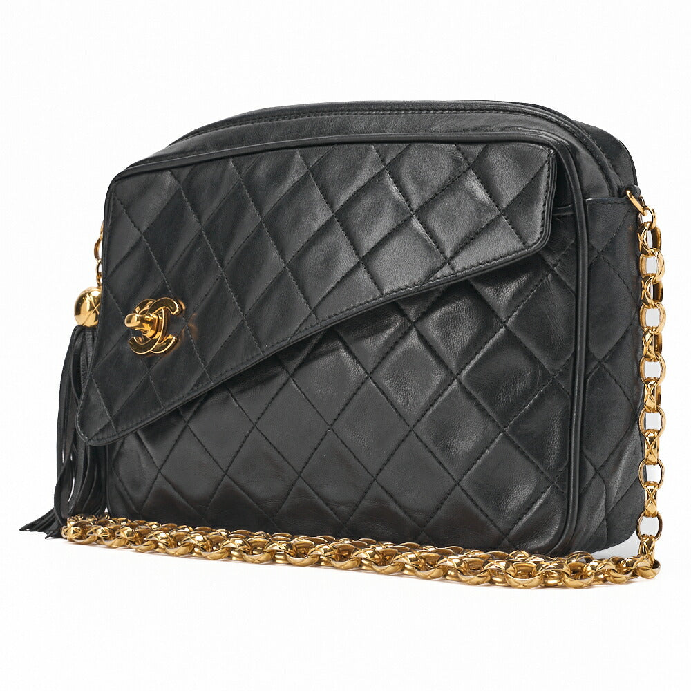 Pre-Owned Schultertasche Matelasse Coco Mark Lammleder Schwarz Goldfarbene Hardware Pre-Owned