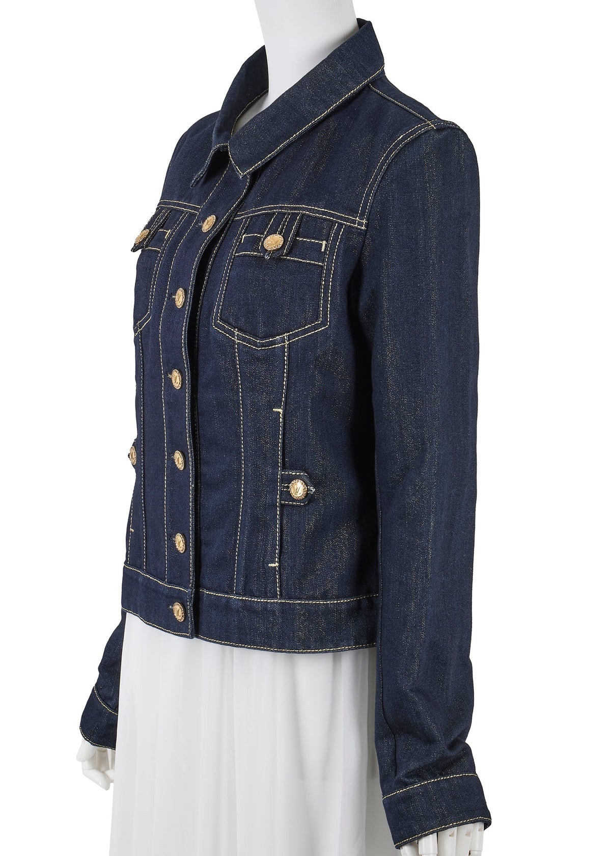 Gebrauchte Vuitton Jeansjacke, Glitzer, Baumwollmischung, Marineblau, silberfarbene Hardware, Gebraucht