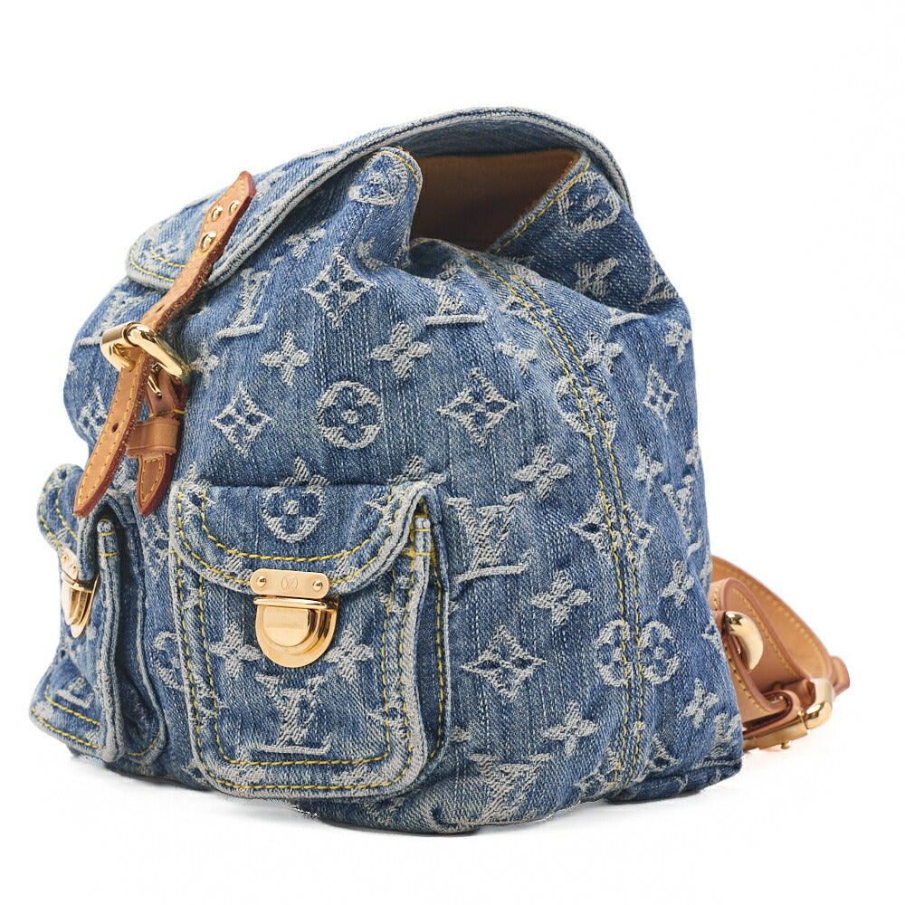 Gebrauchte Vuitton Schulterrucksacktasche, Monogramm-Denim, Blau, Goldfarbene Hardware, Gebraucht