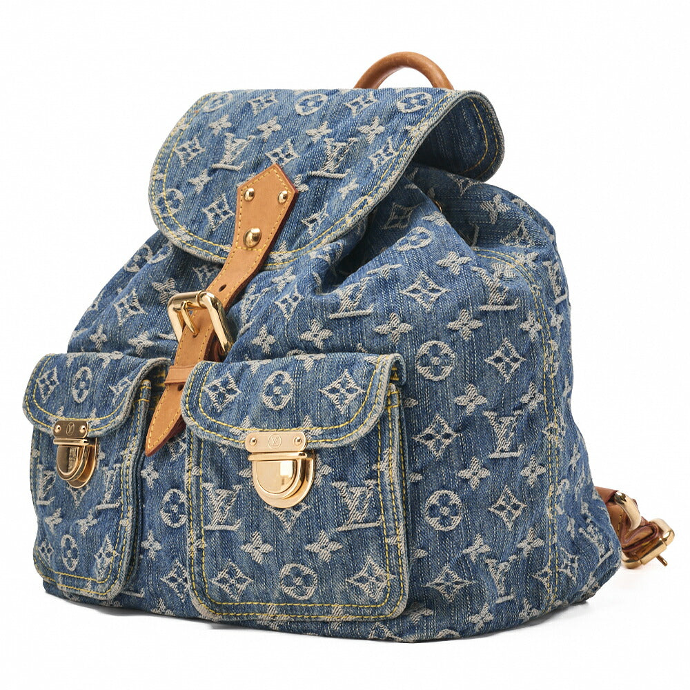 Gebrauchte Vuitton Schulterrucksacktasche, Monogramm-Denim, Blau, Goldfarbene Hardware, Gebraucht