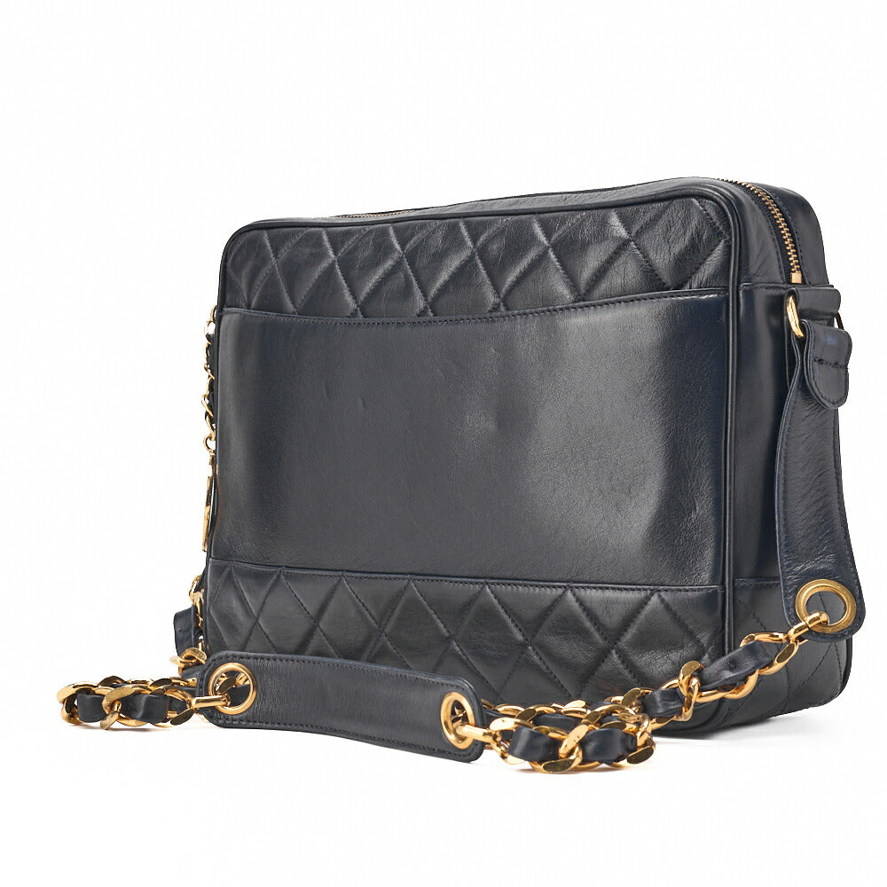 Pre-Owned Schultertasche Matelasse Circle Coco Charm Lammleder Navy Goldfarbene Hardware Pre-Owned
