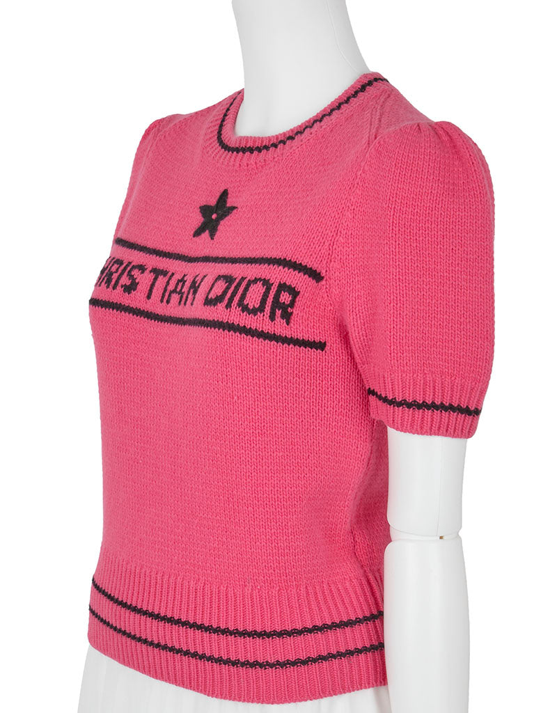 Gebrauchtes T-Shirt, Kurzarm, Schnittmuster, Woll-Kaschmir-Mischung, Rosa, Silberfarbene Metallteile, Gebraucht