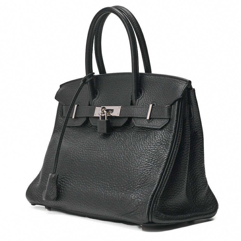 Gebrauchte Birkin 30 Handtasche Tryon Clemence Schwarz Silberfarbene Hardware Gebraucht