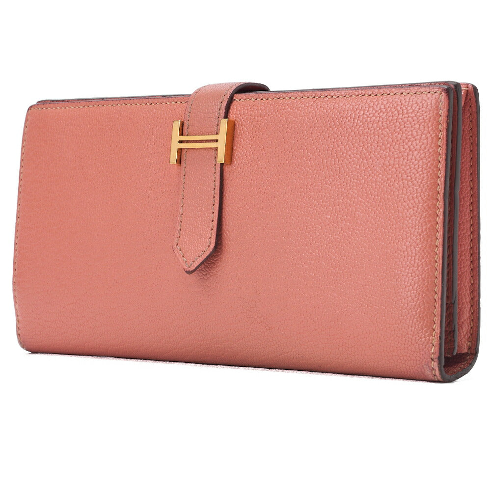 Bairn Classic Bi-fold Long Wallet Chèvre Crevette Pink Gold-Tone Hardware Pre-Owned